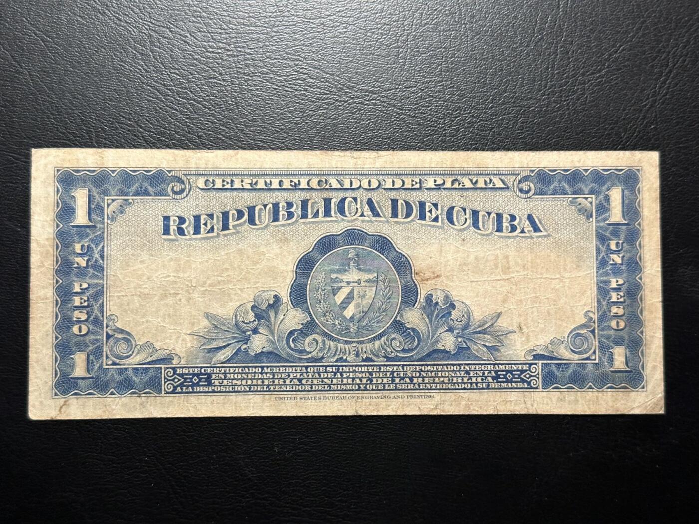 九十九场（喜迎元旦） 古巴1比索1938年早期银币券，流通品相，马蒂像！非常非常稀有古巴的银币券！eBay上同品相200$以上