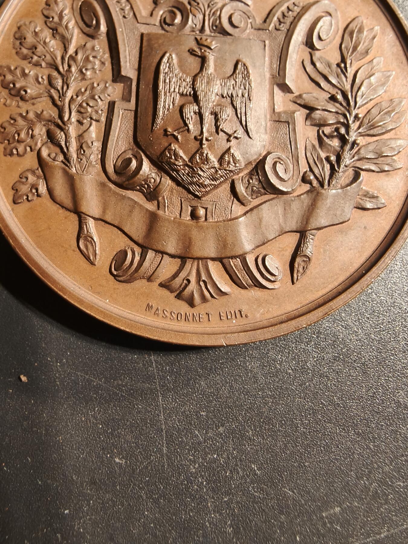 老王徽章第173期 法国1888年尼斯游艇俱乐部大尺寸铜奖章     原盒      直径50mm       重量59.8g