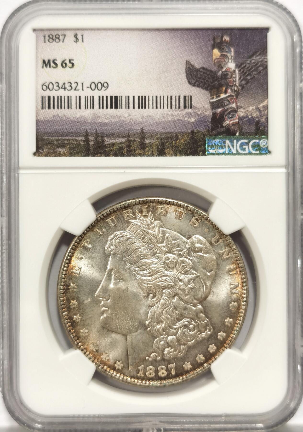 博洋堂“岁启嘉年”2026新年精品大拍专场暨第155期（全场包邮） NGC MS65 美国1887年摩根$1大银币 双面绝美黄油环彩 底板柔和细腻 源自名家集藏 Great Northwest Collection绝版标签 流传有序 收藏价值非常见版本可及