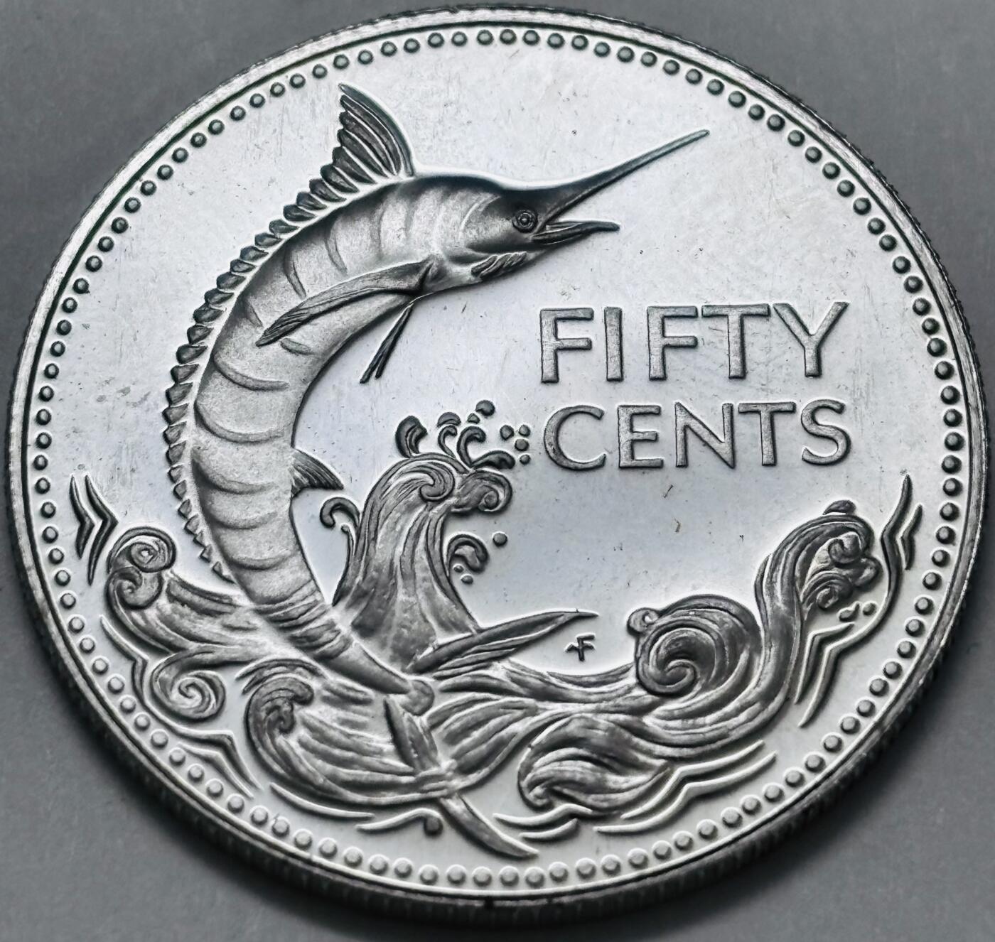 文馨钱币收藏 迎新纳福2026新年第一场（第 287 场）金银老铜币拍卖 全新 1974 年巴哈马 50 分精制银币，第三版本 10.37 克 800 高银