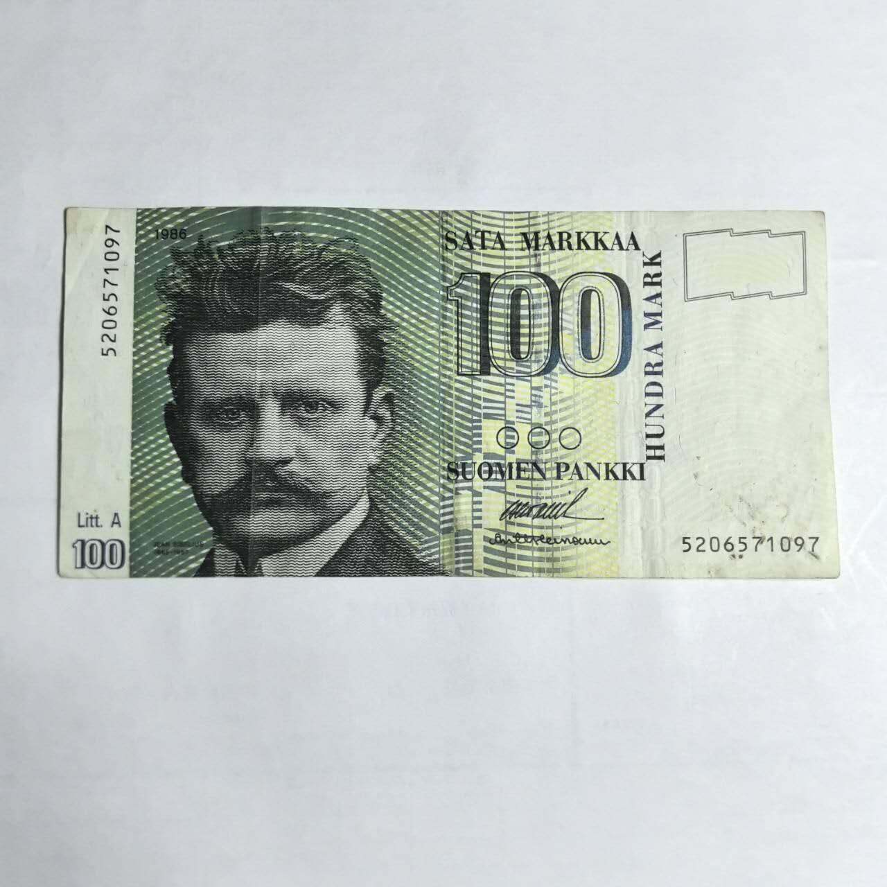 各国外币第106期 无佣金 芬兰100马克尾97（签名4）