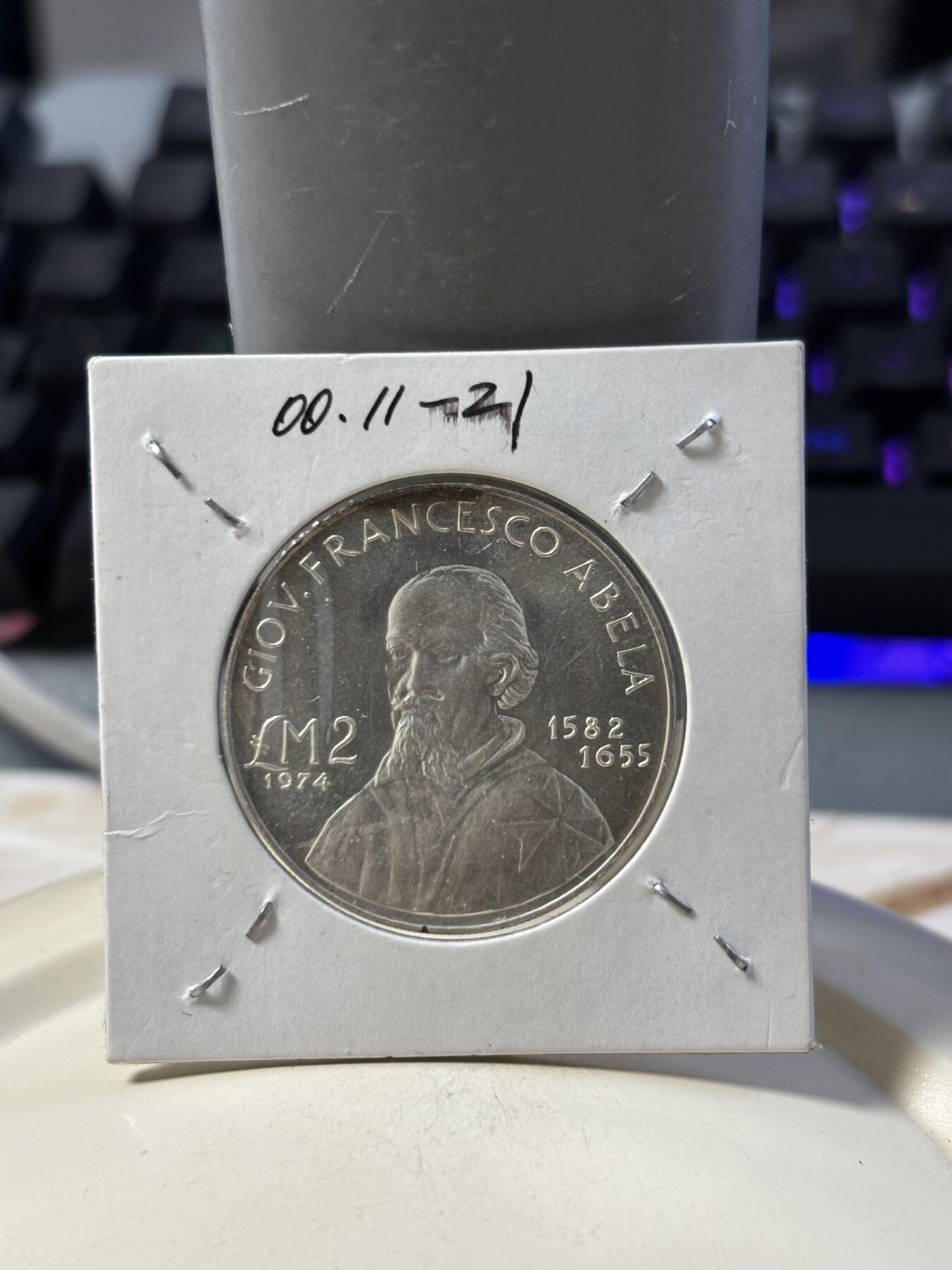 第186期拍卖 马耳他1974年人物弗朗切斯科·阿贝拉纪念银币，987银，10克，银价178