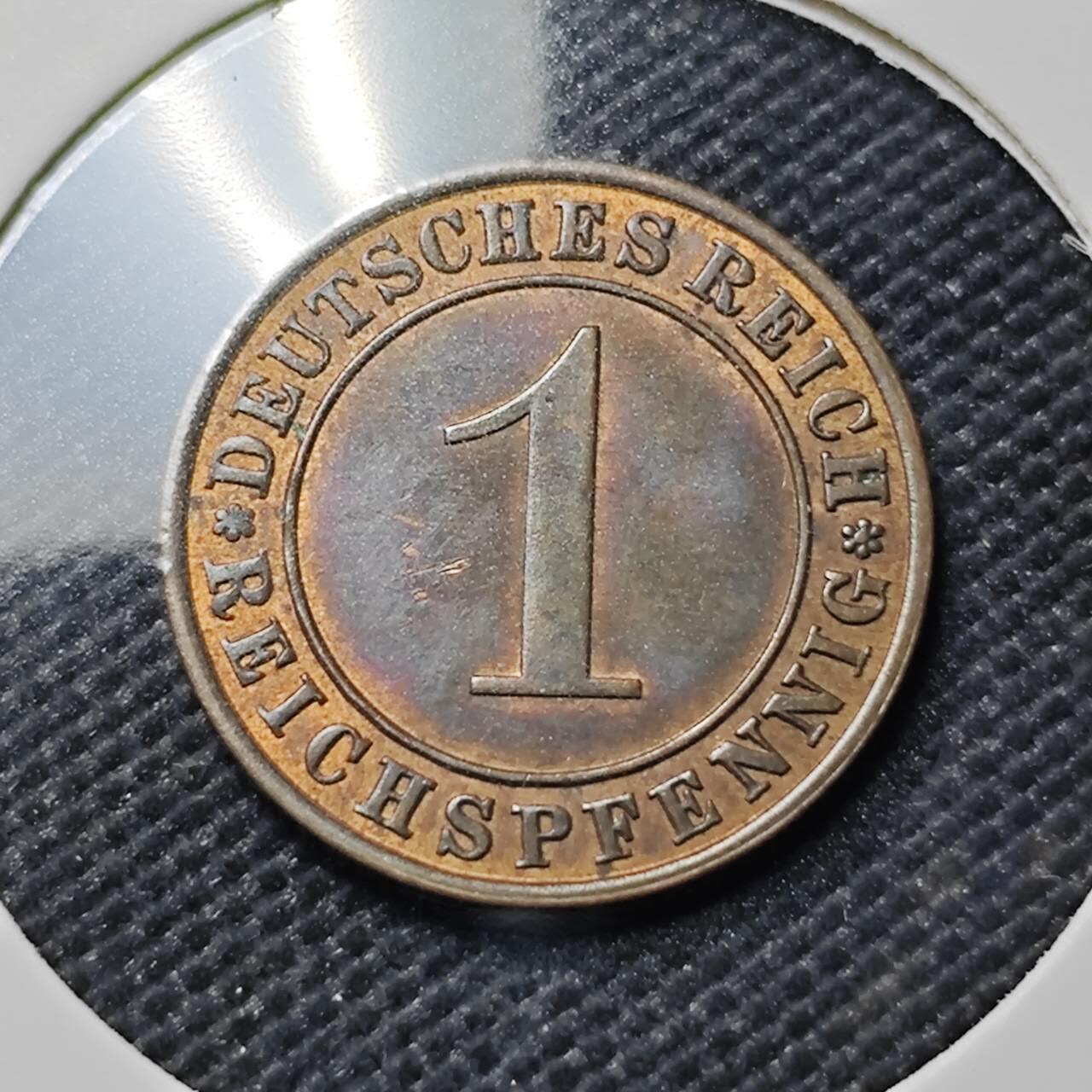 KK钱币收藏小铺 《套币 好品/批量散币专场》  2月预留时间 周末发货  1928德国魏玛1芬尼铜币 带光好品