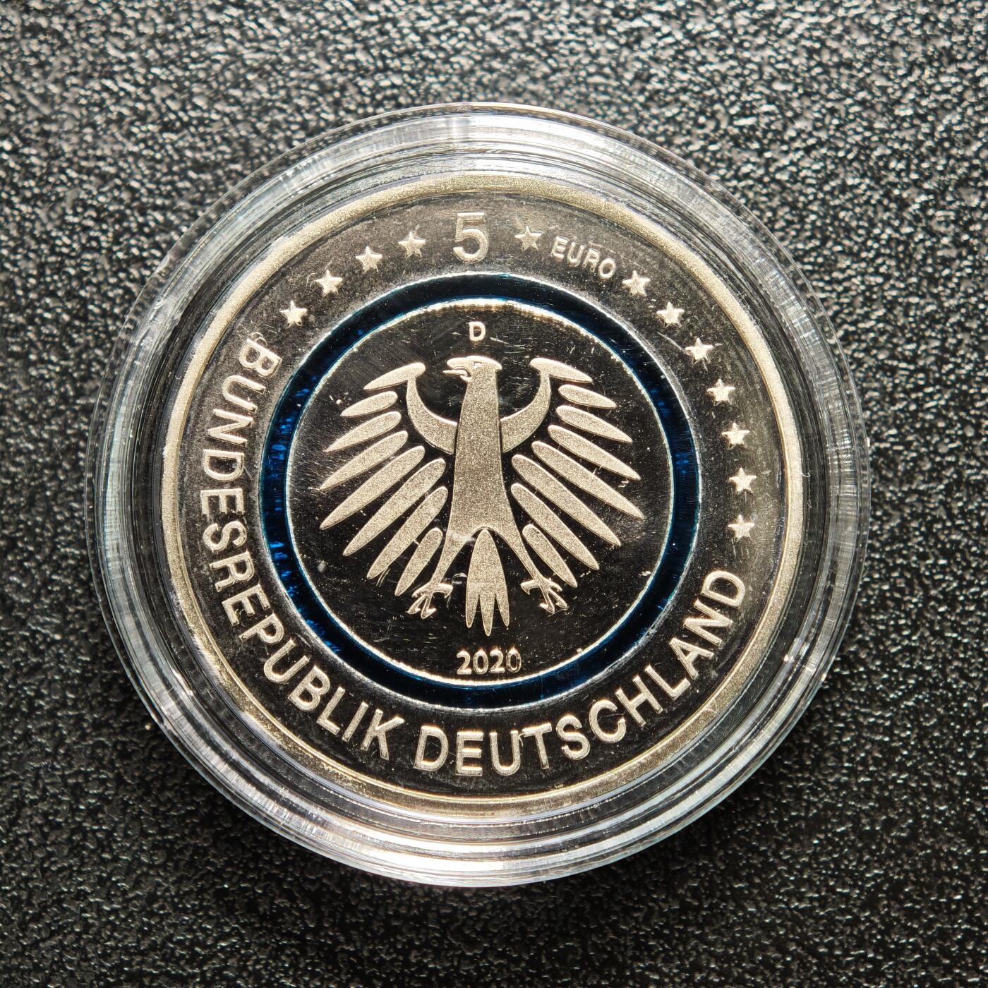 【德藏】世界币章拍卖第160期 发行量极少 2020年 德国地球气候带-亚极地聚合环5欧元精制镍币 原盒 直径约：27.25mm；重约：9g