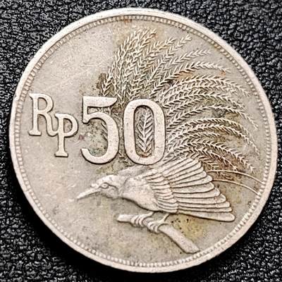 泉币菌-第158场-元旦欢乐场，开年第一场，新年快乐！（特修改截拍时间为23:30分） - 1971年印度尼西亚50卢比大极乐鸟24mm