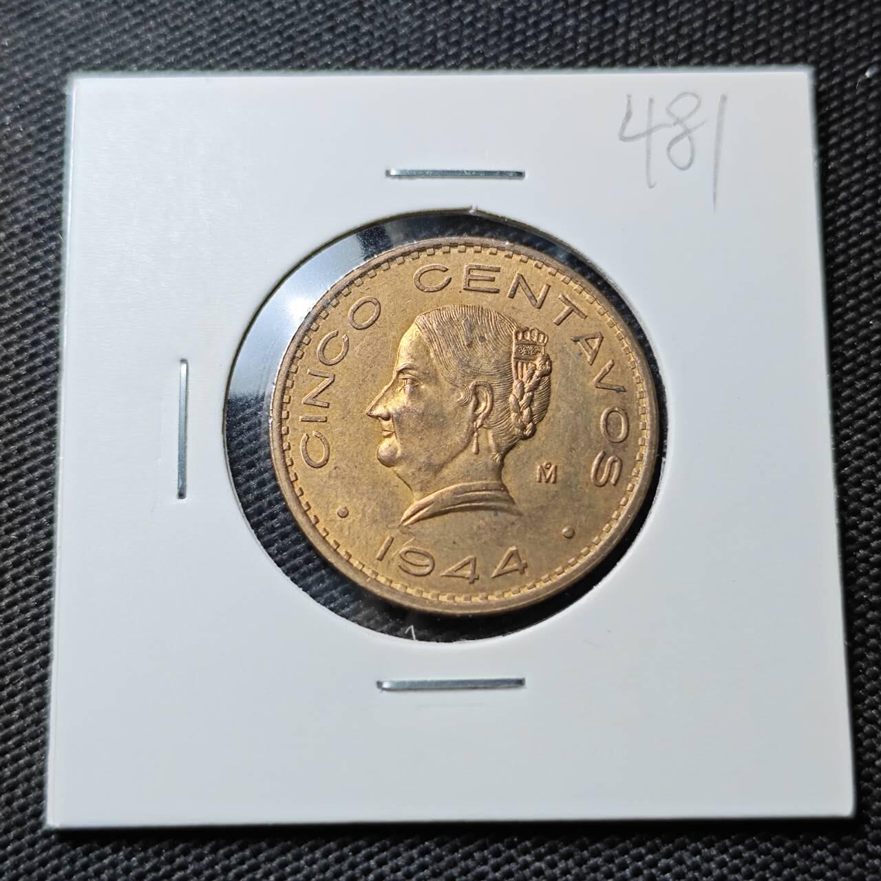 KK钱币收藏小铺 《套币 好品/批量散币专场》  2月预留时间 周末发货  1944墨西哥5分铜币 好品