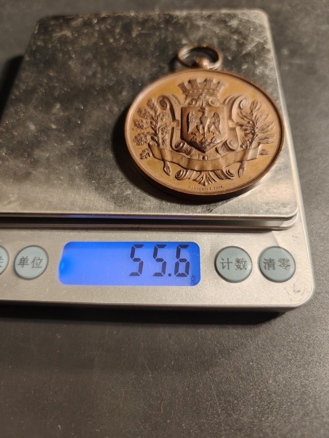 老王徽章第173期 法国1887年尼斯帆船俱乐部大尺寸铜奖章     原盒       直径50mm      重量55.6g