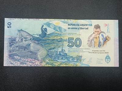 【游宝包邮场】蛇年第104期  - 阿根廷-50比索【加印梅西世界杯夺冠图案(非官方发行纪念钞) 全新UNC】
