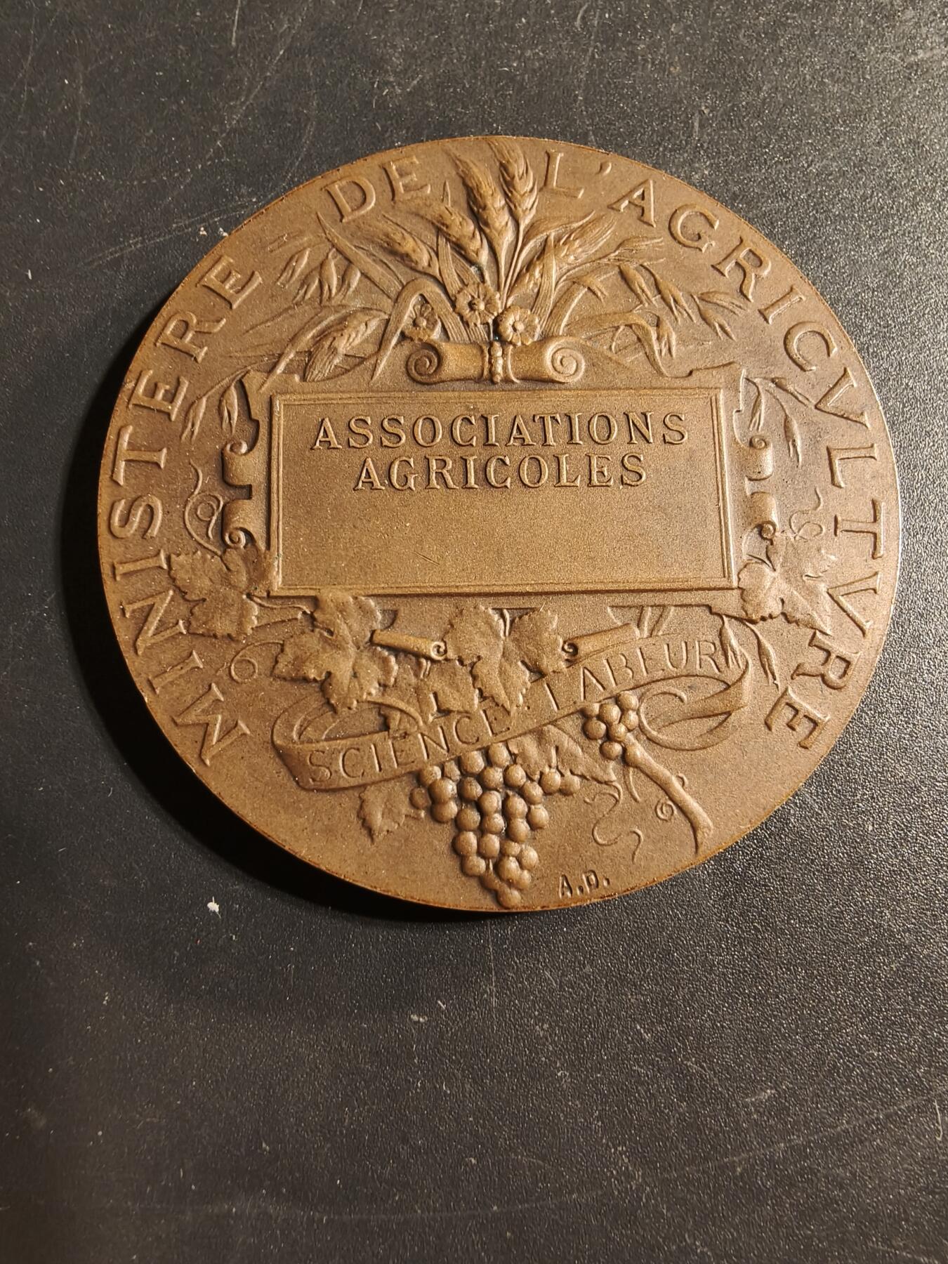 老王徽章第173期 法国农业部农业竞赛大铜章     原盒盒子有损     大师阿尔菲·杜布瓦作品     直径50mm      重量62.6g