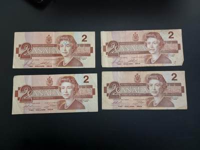 博彦收藏   1月10日 8点 钱币专场 全场包邮 - 加拿大女皇2元4张 流通品