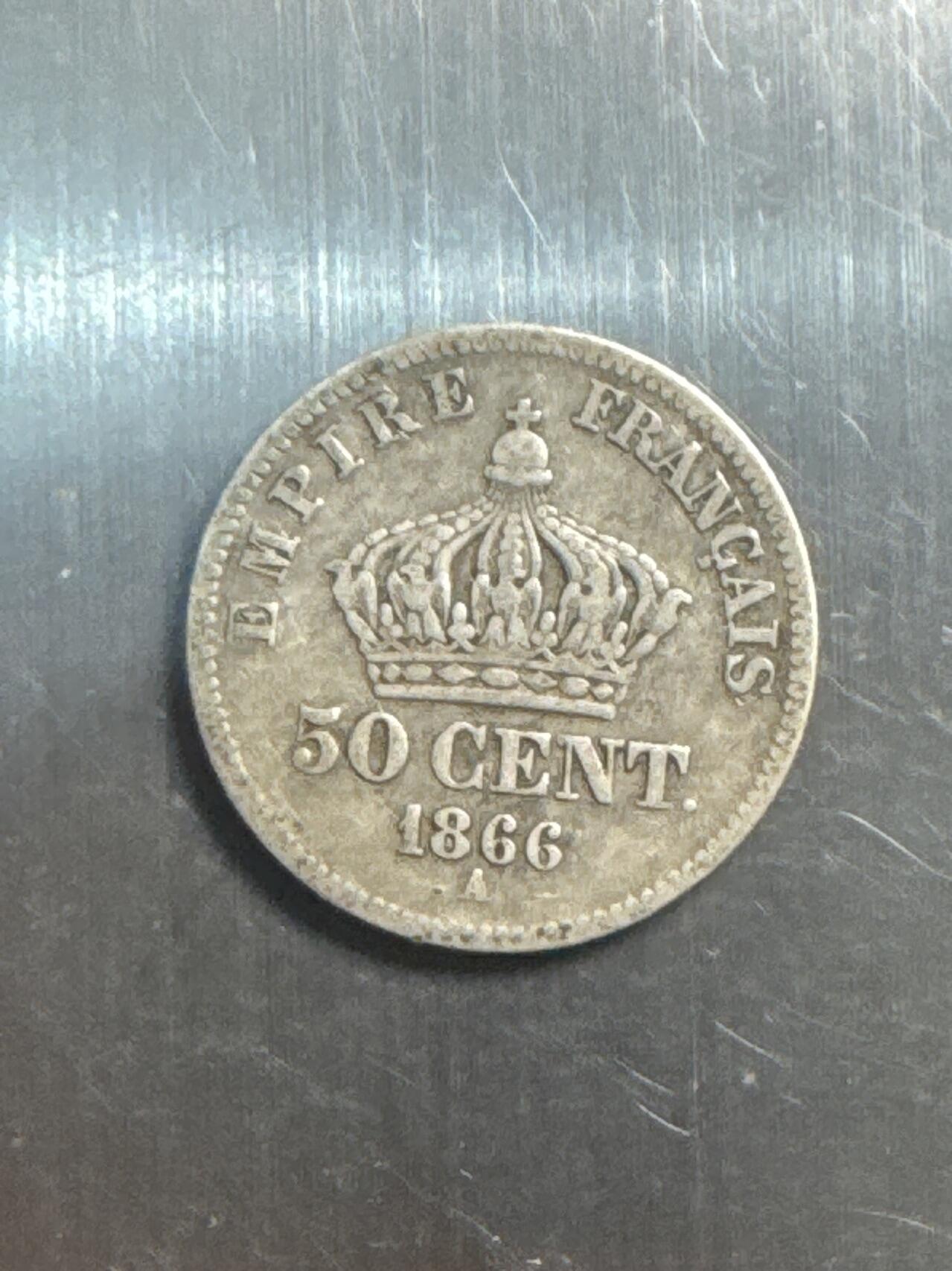 ❤️【币观天下】❤️ 第337期钱币拍卖- 2026.1.2周五晚上6点半场-长期征集拍品 法国1866年50分银币