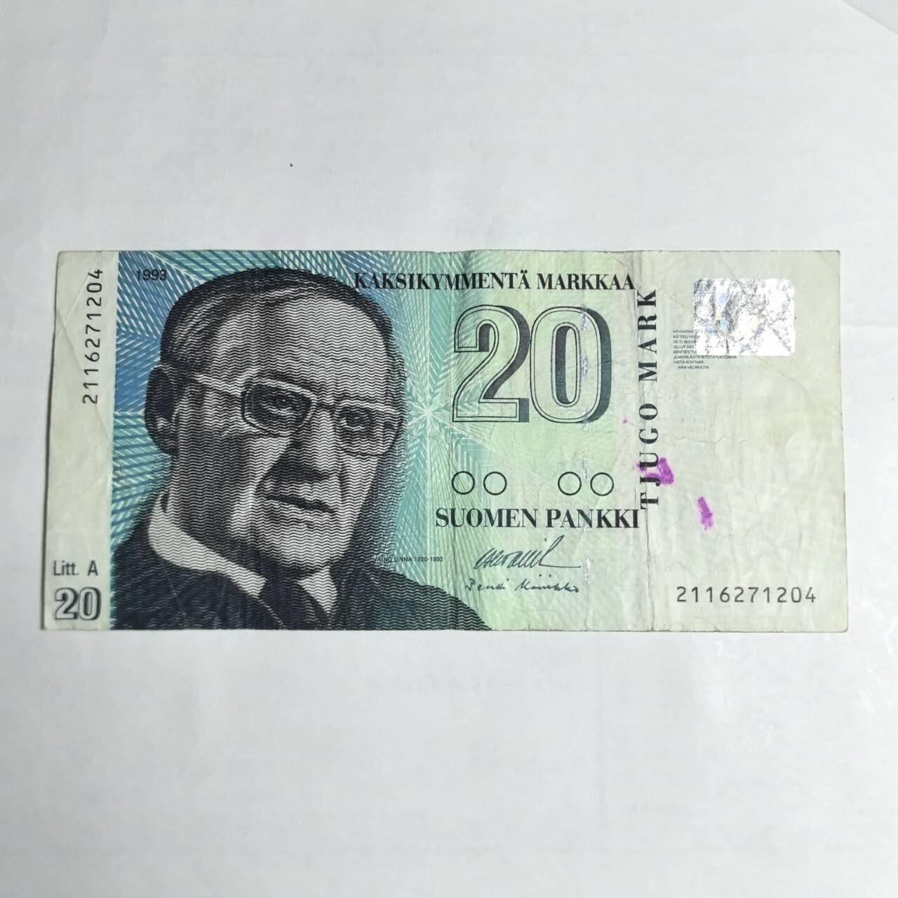 各国外币第106期 无佣金 芬兰20马克尾04（签名2）