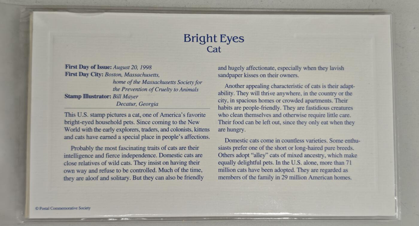 瓶子🏺第224期拍卖会  1998美国首日封带金箔邮票  卡通猫