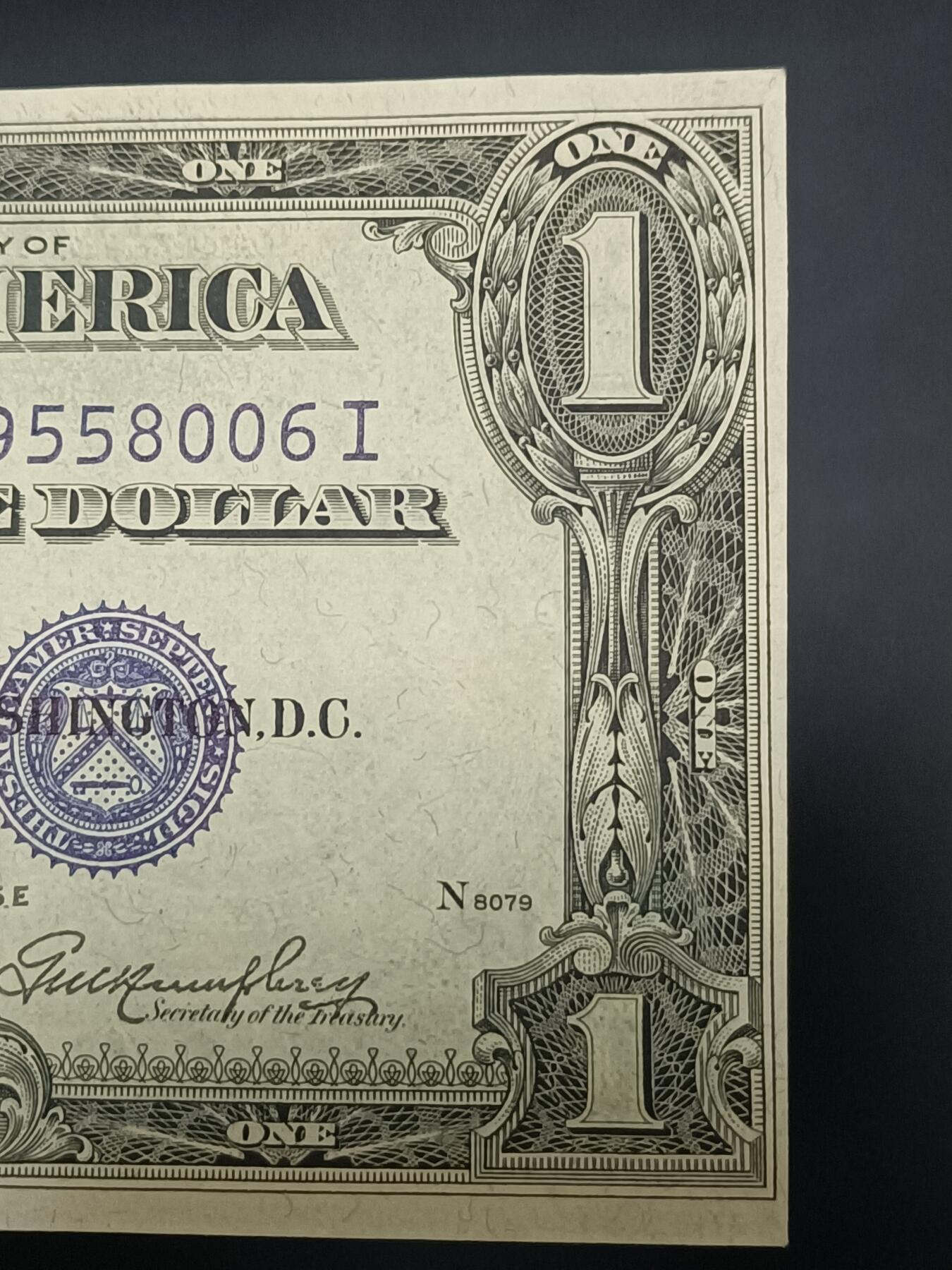 【游宝包邮场】蛇年第104期  美国-1美元【SERIES-1935 蓝库印 疑似裁切 尺寸偏小】