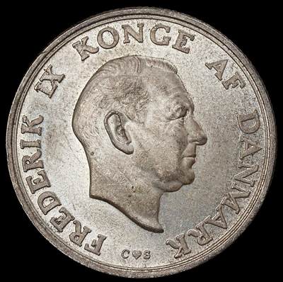 修遠堂世界钱币第一百期 - 1958年丹麦玛格丽特公主18周岁纪念2克朗银币 15g，含银80%