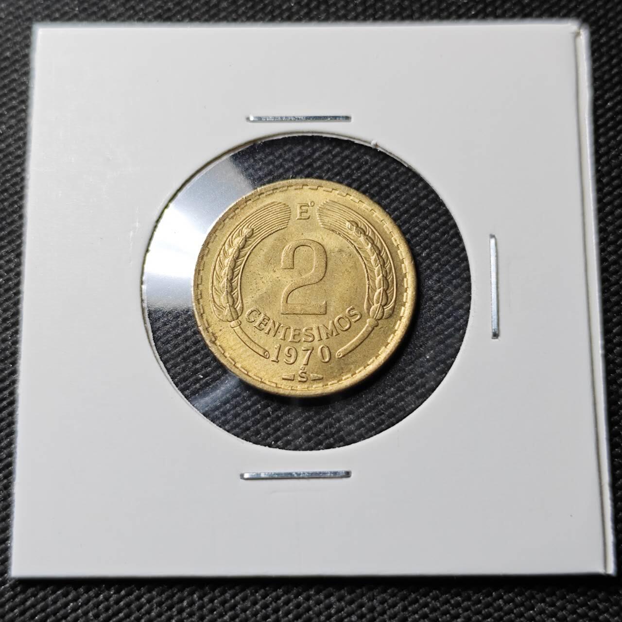 KK钱币收藏小铺  第383期  2月预留时间 周末发货  1970智利2分铜币 好品