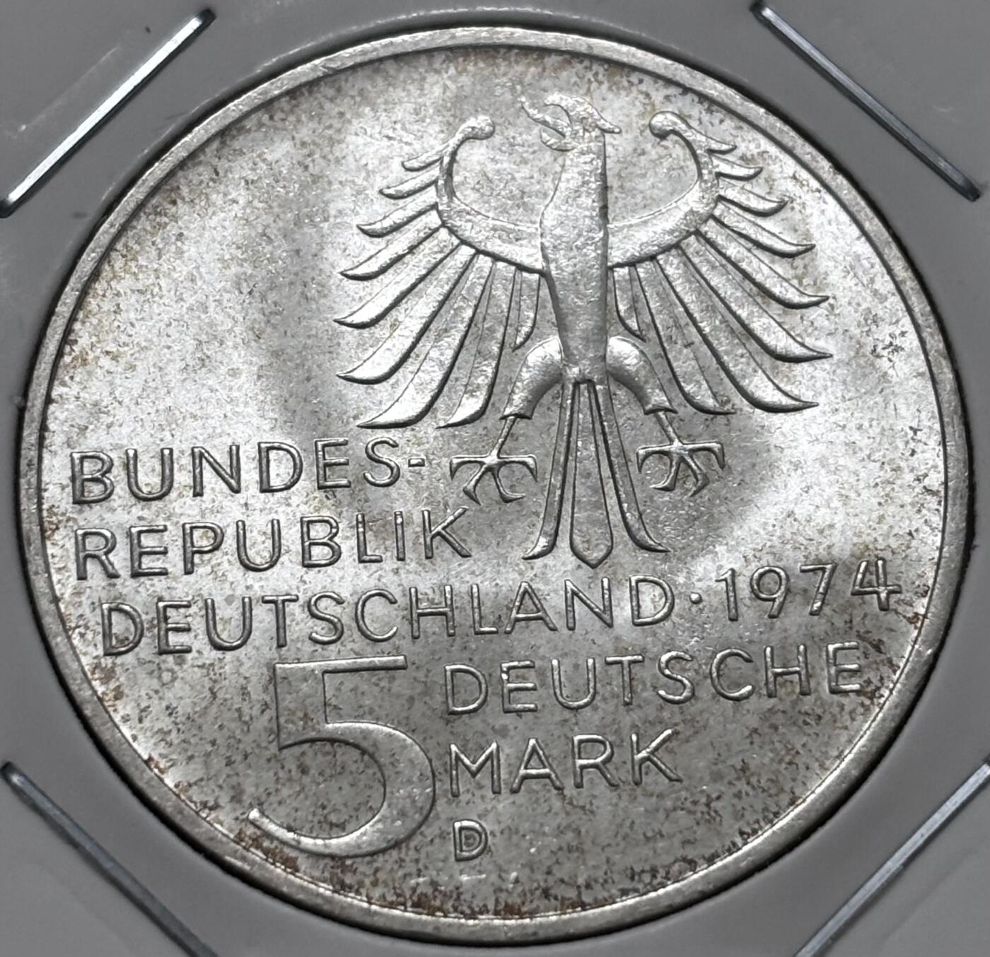 文馨钱币收藏 迎新纳福2026新年第一场（第 287 场）金银老铜币拍卖 原光品相 1974 年德国哲学家康德诞辰 250 周年 5 马克纪念银币 11.2 克 625 银，品相可评级