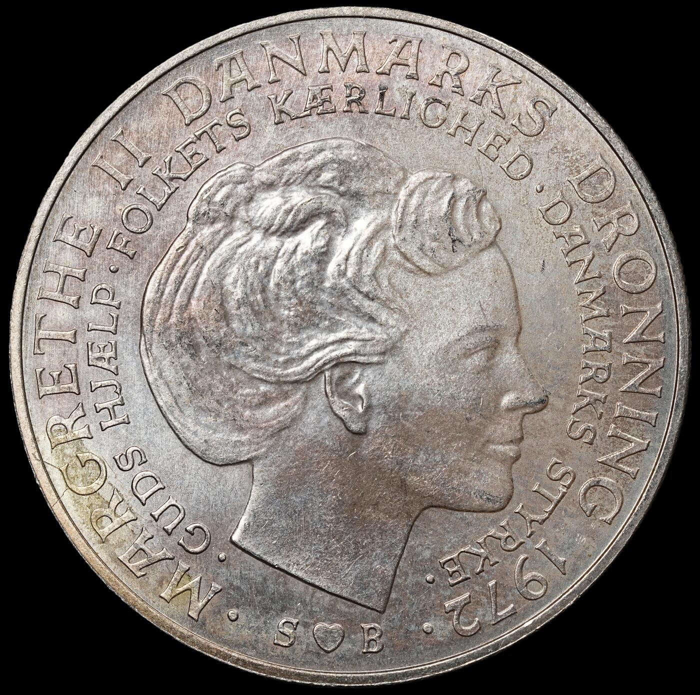 修遠堂世界钱币第一百期 1972年丹麦国王更迭纪念10克朗银币 20.40g，含银80%