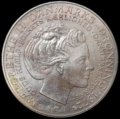 修遠堂世界钱币第一百期 - 1972年丹麦国王更迭纪念10克朗银币 20.40g，含银80%