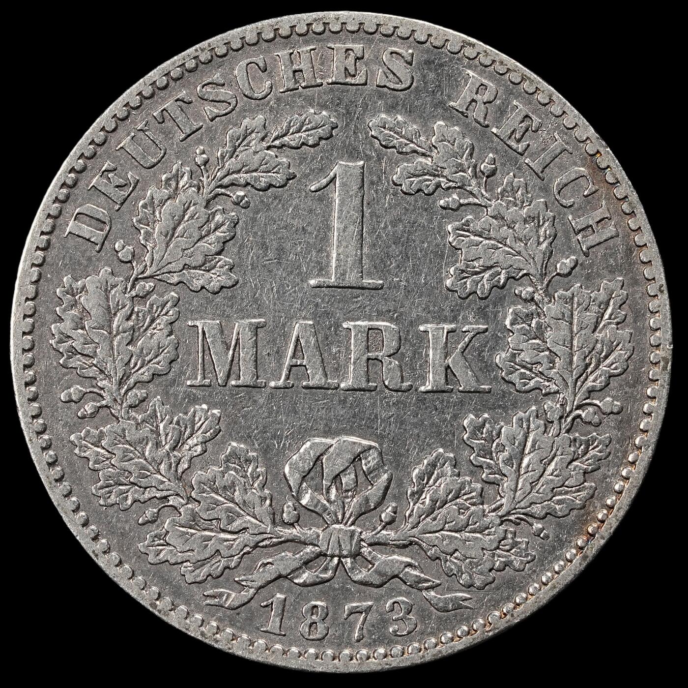 修遠堂世界钱币第一百期 1873年德国1马克银币 B厂铭，5.45g，含银90%，稀有年份