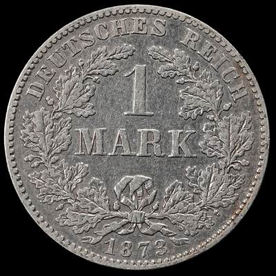 修遠堂世界钱币第一百期 - 1873年德国1马克银币 B厂铭，5.45g，含银90%，稀有年份