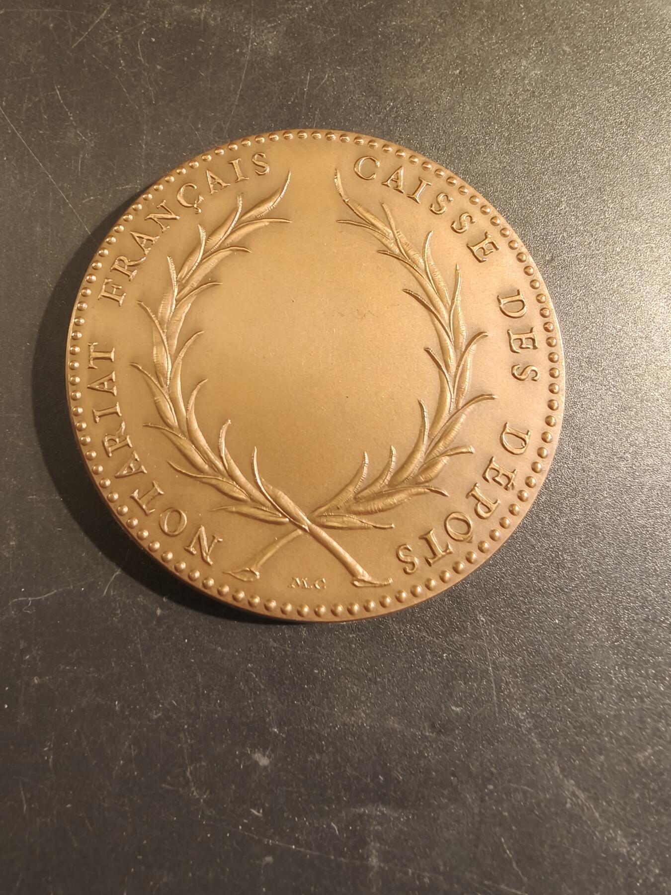 老王徽章第173期 法国公证处与存托银行大铜章 原盒 直径60mm 重量134.2g 正面人物为雅克·库雅斯，他是法国文艺复兴时期著名的法学家和古典学者。