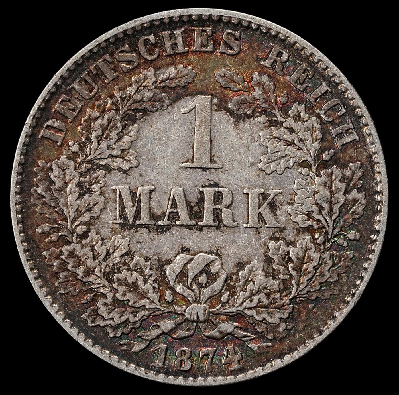 修遠堂世界钱币第一百期 1874年德国1马克银币 C厂铭，5.49g，含银90%，少见的厂铭