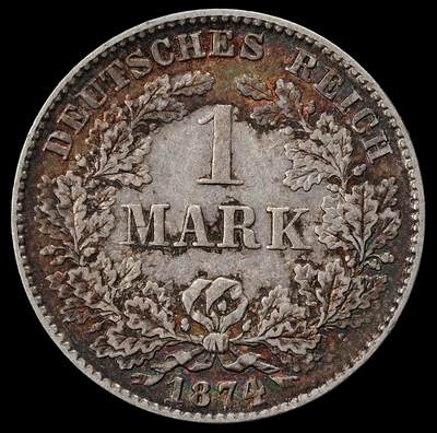修遠堂世界钱币第一百期 - 1874年德国1马克银币 C厂铭，5.49g，含银90%，少见的厂铭