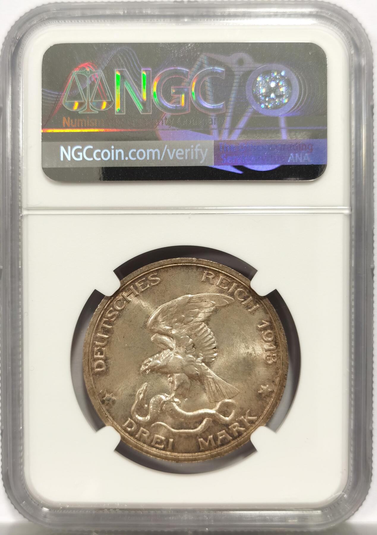 博洋堂“岁启嘉年”2026新年精品大拍专场暨第155期（全场包邮） NGC MS64 德国普鲁士1913年战胜拿破仑纪念3马克银币 人物细节清晰浮雕银霜饱满