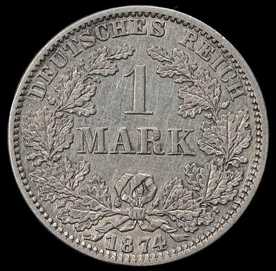 修遠堂世界钱币第一百期 - 1874年德国1马克银币 A厂铭，5.51g，含银90%