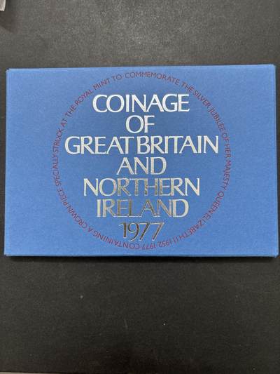 文馨钱币收藏 迎新纳福2026新年第一场（第 287 场）金银老铜币拍卖 - 原封原盒全新  1977 年英国 1/2 便士--登基 25 周年 1 克朗精制币带铜章一套