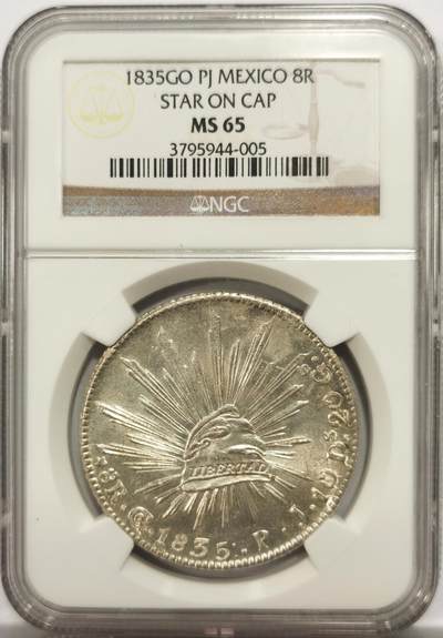 博洋堂“岁启嘉年”2026新年精品大拍专场暨第155期（全场包邮） - NGC MS65 墨西哥Go1835 8里亚尔，鹰洋帽上带星版，NGC冠军分，早期鹰洋高分难得这枚曝光深打值得珍藏。