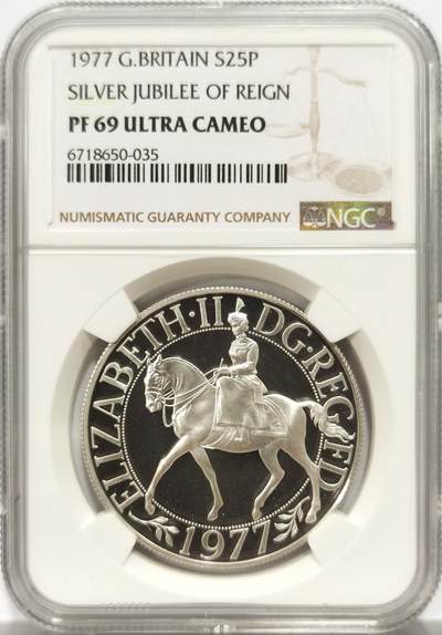 博洋堂“岁启嘉年”2026新年精品大拍专场暨第155期（全场包邮） - NGC PF69UC 英国1977年伊丽莎白女王登基25周年精制银币 带原盒证书