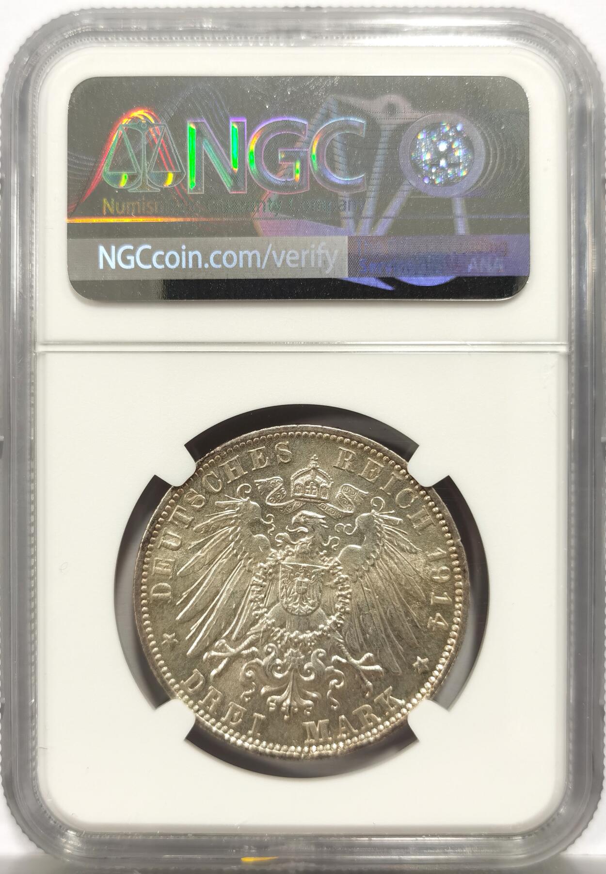 博洋堂“岁启嘉年”2026新年精品大拍专场暨第155期（全场包邮） NGC MS64 德国巴伐利亚1914年路德维希三世3马克银币 币面干净清爽