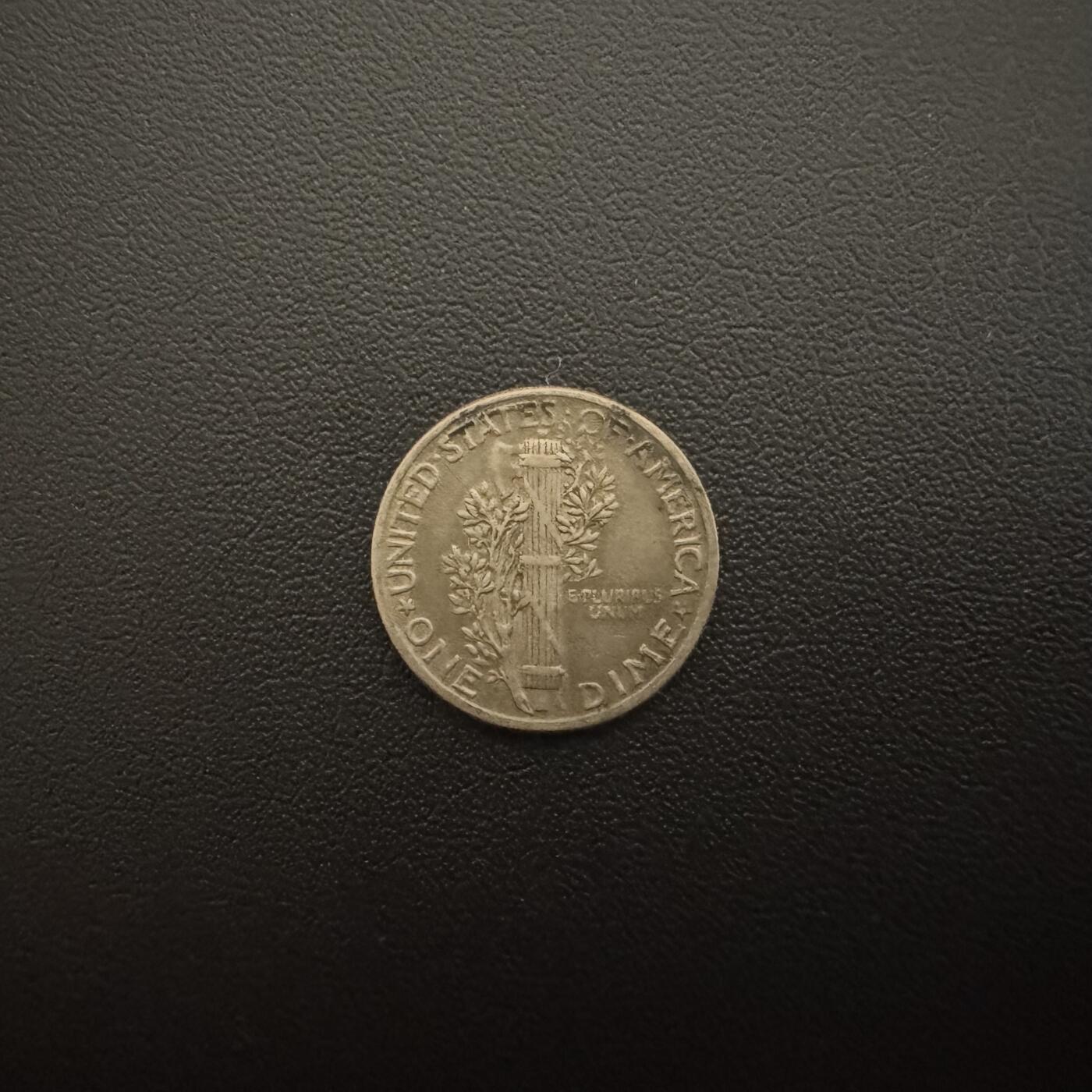 【铜匠收藏】★第135加场★客户代拍 银币场。不寄存，150包邮。不满150元，支付5元运费。《接受代拍 代送NGC评级》 美国1944年墨丘利10美分银币 2.5g 90%银