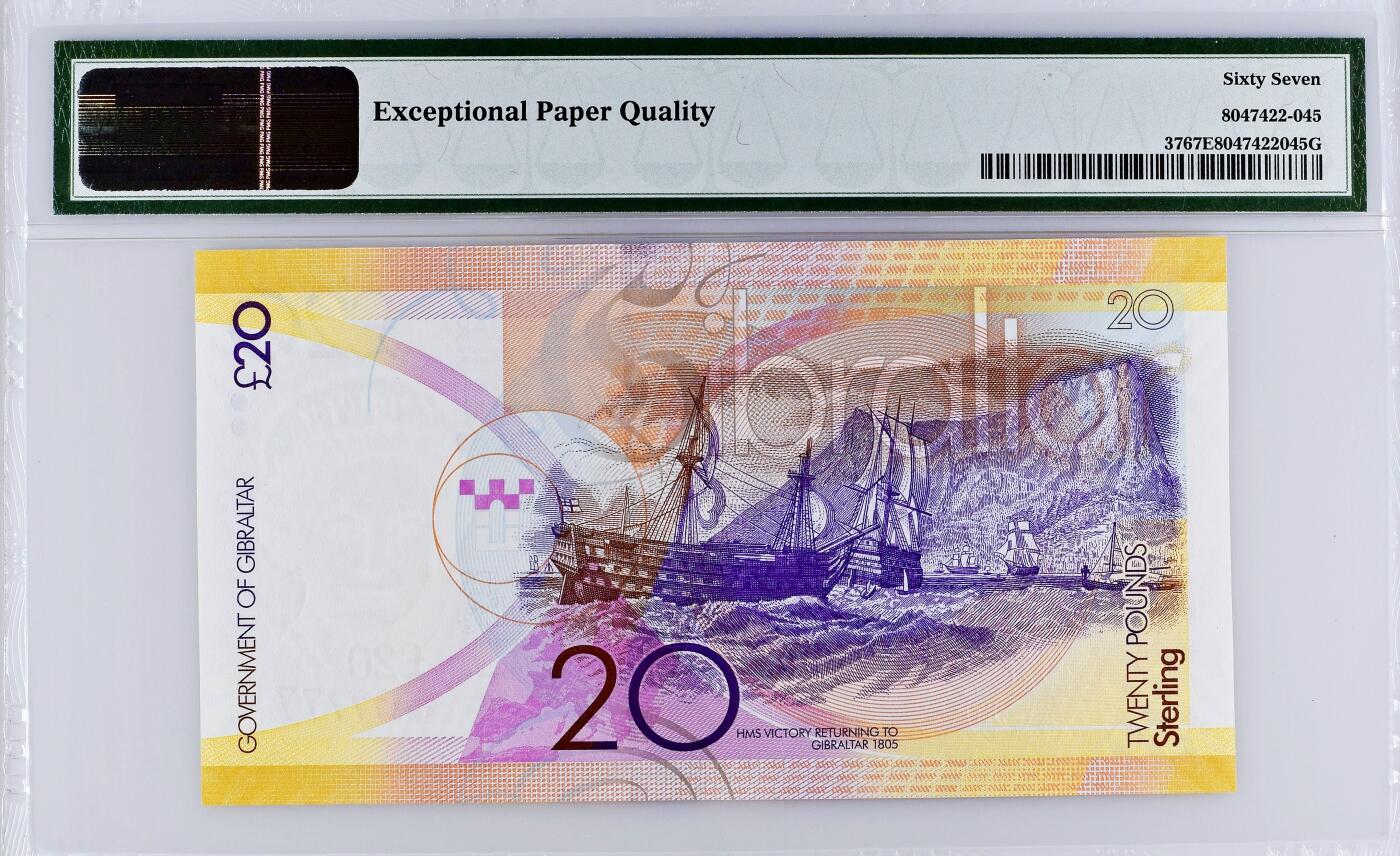 【Blue Auction】世界纸币精拍第771期——18级TOP拍卖/信誉/品质/专业/高效💫 【近全同7 老虎7】直布罗陀 2011年20镑  PMG67EPQ