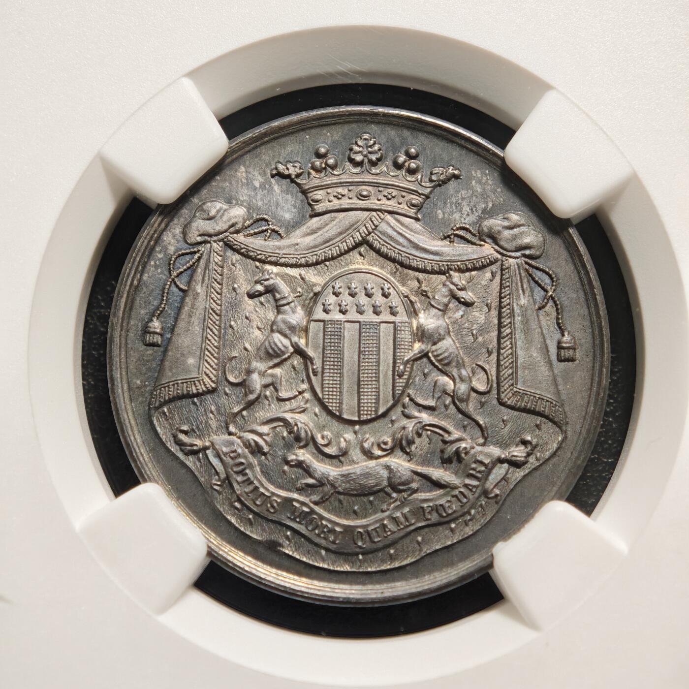 【德藏】世界币章拍卖第160期 19世纪 法国雷恩储蓄银行纪念银章代用币 NGC MS64 深邃原味老包浆 设计立体感十足