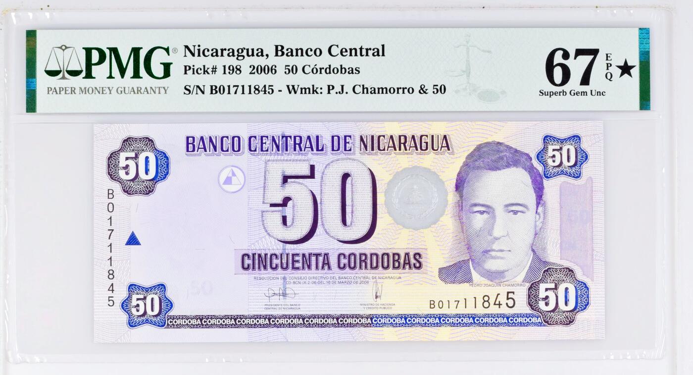 【Blue Auction】世界纸币精拍第771期——18级TOP拍卖/信誉/品质/专业/高效💫 尼加拉瓜 2006年50科多巴 PMG67EPQ 星星