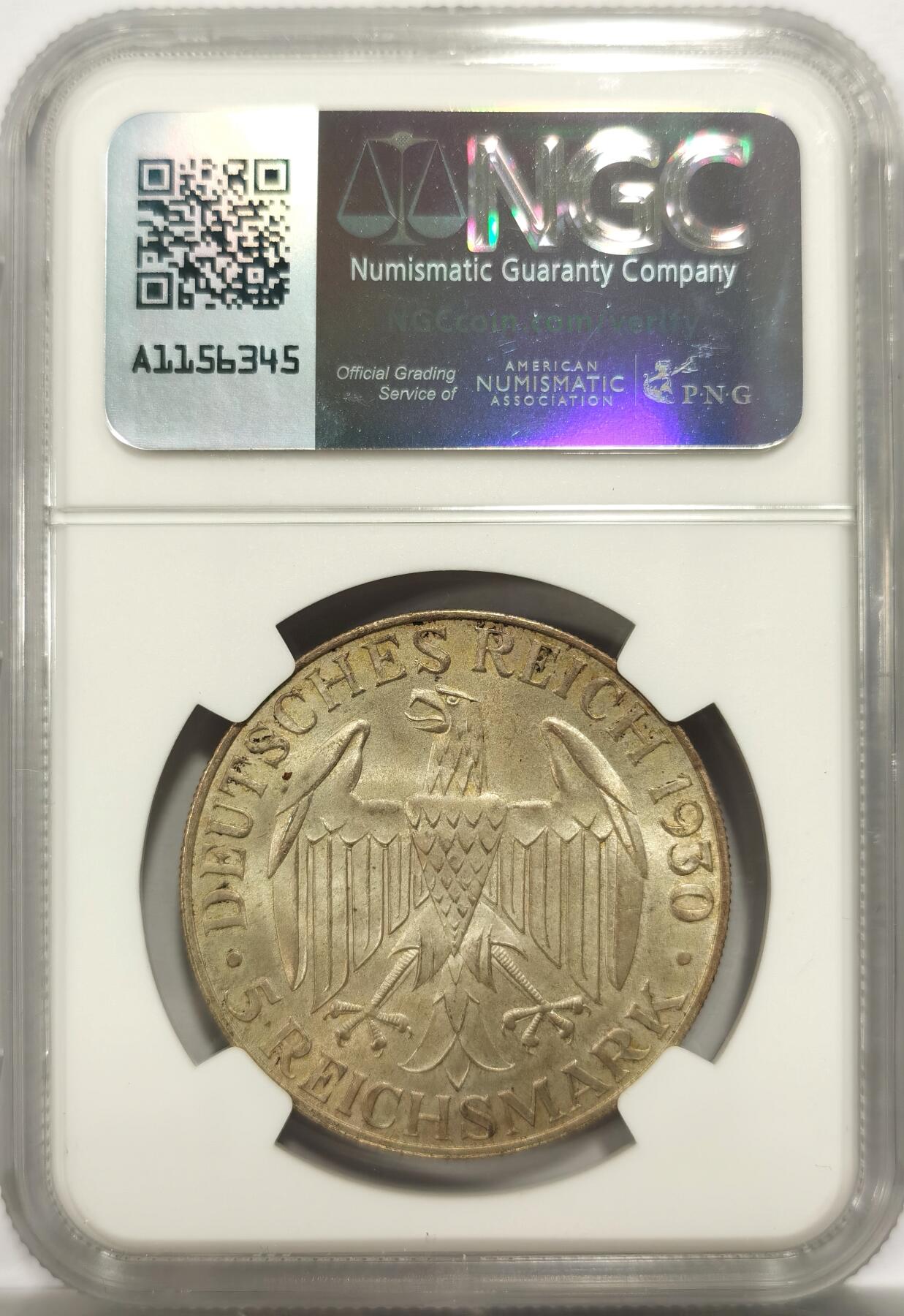 博洋堂“岁启嘉年”2026新年精品大拍专场暨第155期（全场包邮） NGC MS66 德国魏玛1930年齐柏林飞艇5马克银币，名誉品，淡金包浆，超高分Top!，市面上几乎看不到的高分品种。