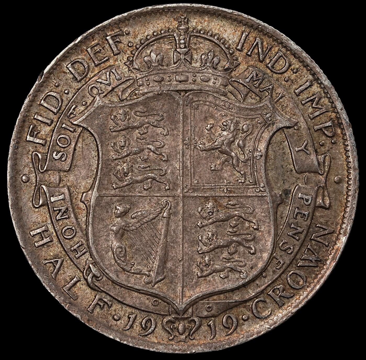 修遠堂世界钱币第一百期 1919年英国1/2克朗银币 老包浆带光 14.11g，925银