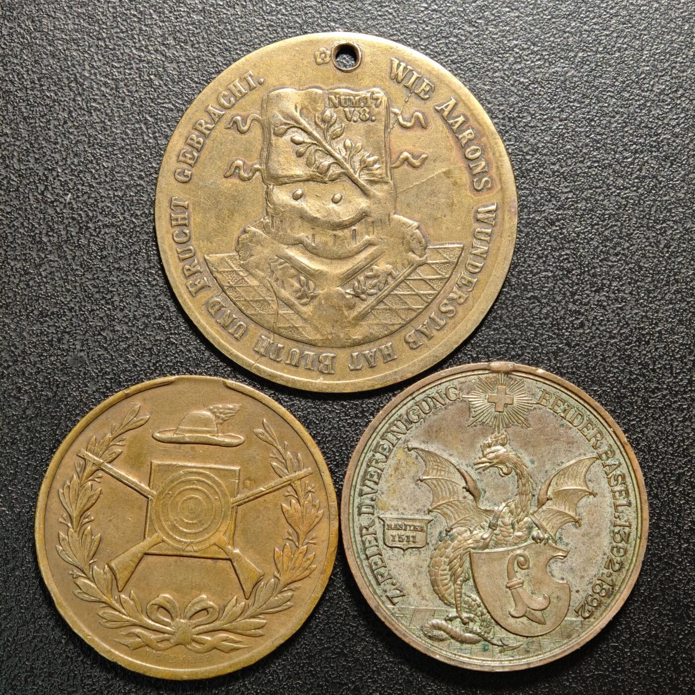 【德藏】世界币章拍卖第160期 3枚一组 射击节奖章纪念铜章 个别吊环去除 详细尺寸请看拍品介绍