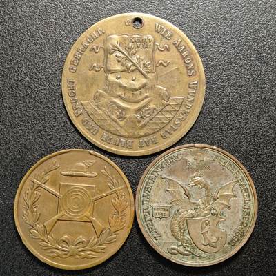 【德藏】世界币章拍卖第160期 - 3枚一组 射击节奖章纪念铜章 个别吊环去除 详细尺寸请看拍品介绍