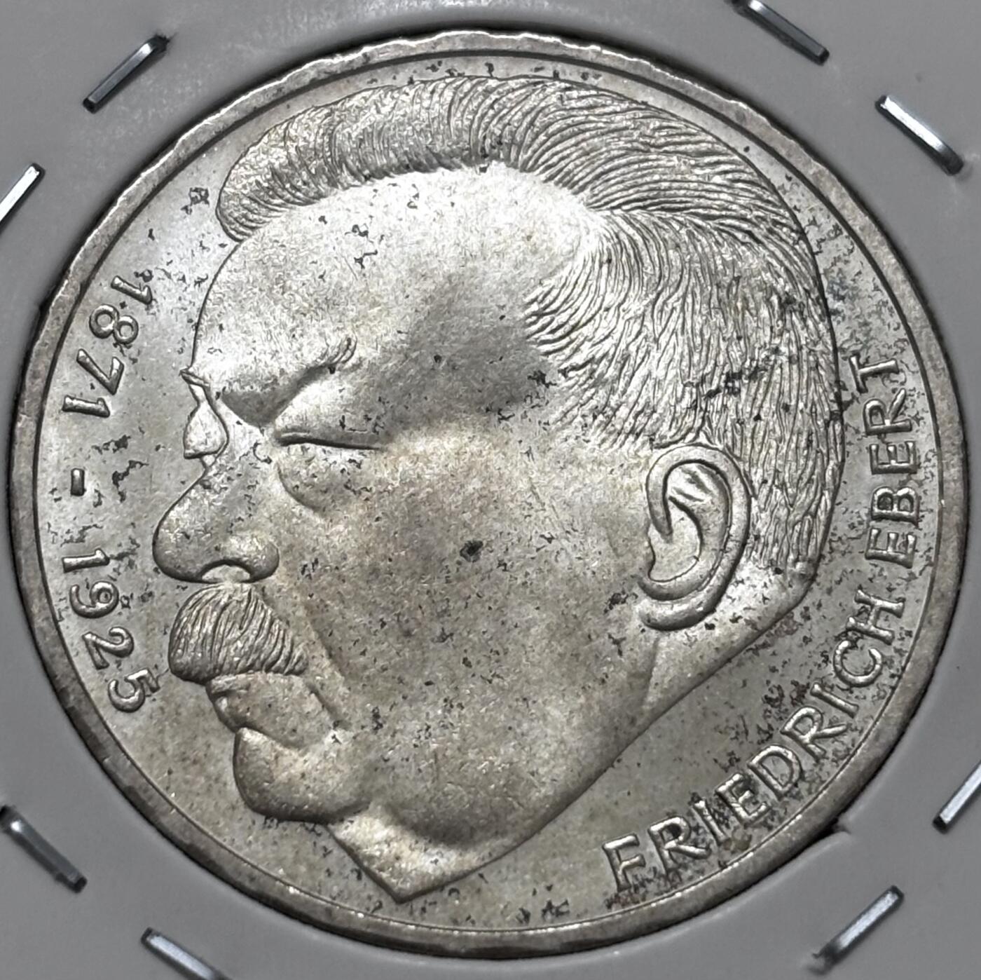 文馨钱币收藏 迎新纳福2026新年第一场（第 287 场）金银老铜币拍卖 原光品相 1975 年德国弗里德里希艾伯特逝世 50 周年纪念日 5 马克纪念银币 11.2 克 625 银，品相可评级