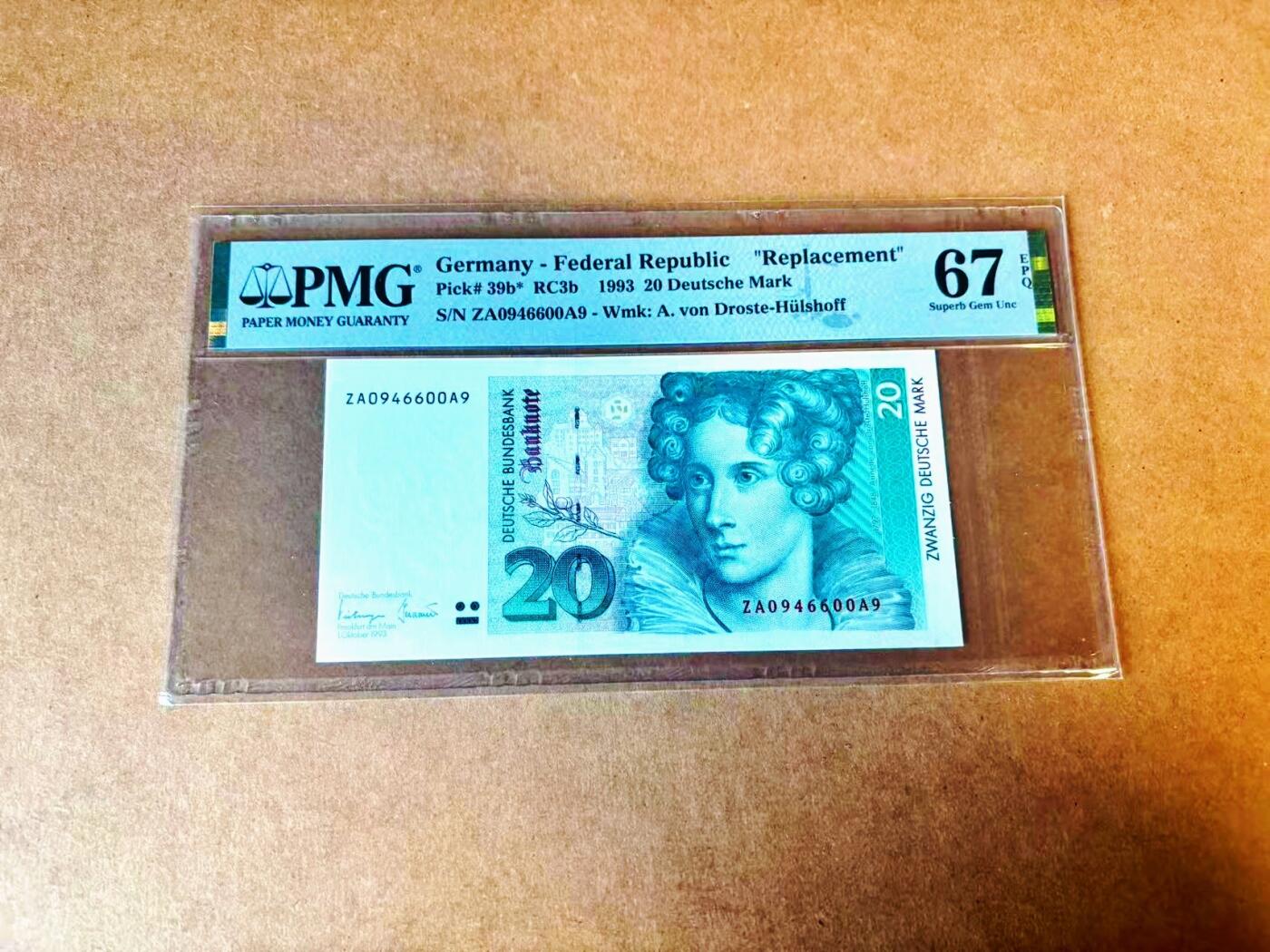 【Blue Auction】世界纸币精拍第771期——18级TOP拍卖/信誉/品质/专业/高效💫 【ZAA补号】德国 1993年20马克 PMG67EPQ 