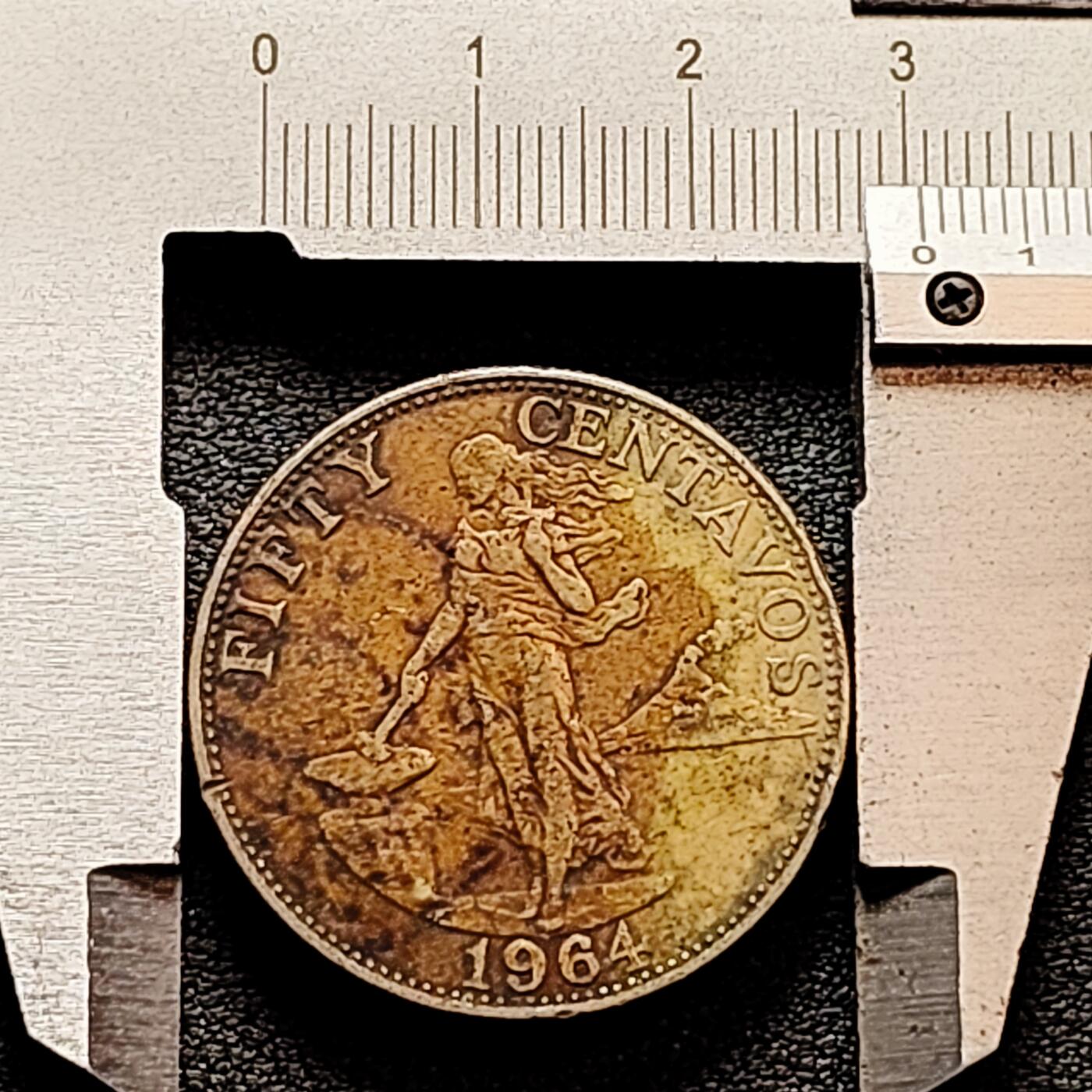 泉币菌-第160场-新年第三场 精品福利场 大镍币 菲律宾50分1964年 直径30mm 火山打铁女神