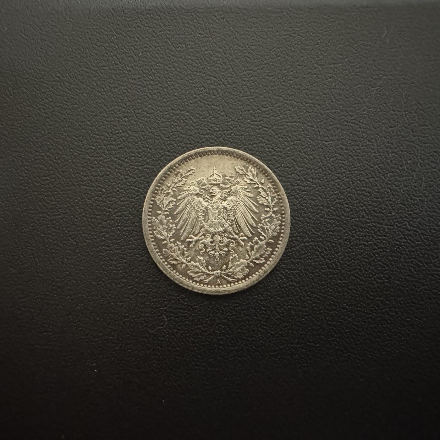 【铜匠收藏】★第135加场★客户代拍 银币场。不寄存，150包邮。不满150元，支付5元运费。《接受代拍 代送NGC评级》 德国第二帝国1918年A厂1/2马克银币 2.77g 90%银