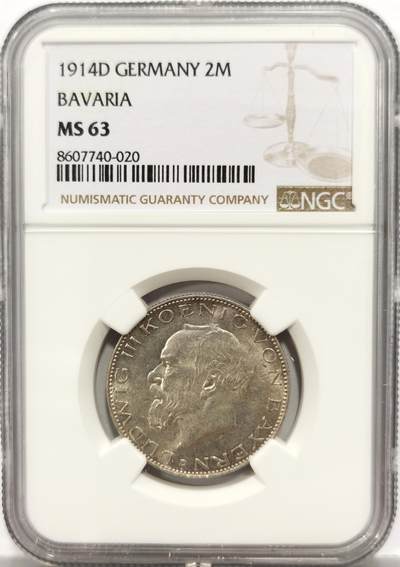 博洋堂“岁启嘉年”2026新年精品大拍专场暨第155期（全场包邮） - NGC MS63 德国巴伐利亚1914年路德维希三世2马克银币 少见品种面值