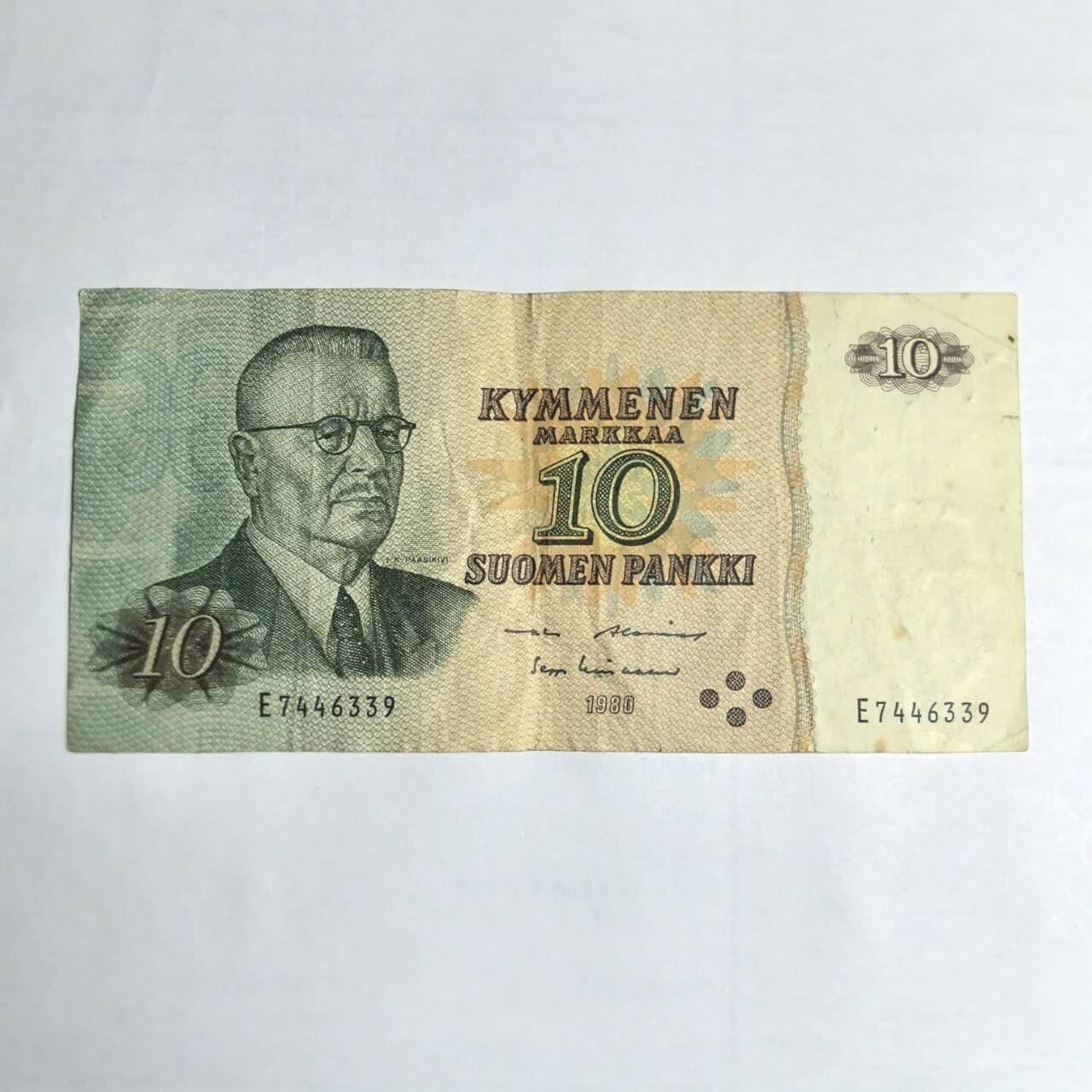 各国外币第106期 无佣金 芬兰10马克尾39（签名2）