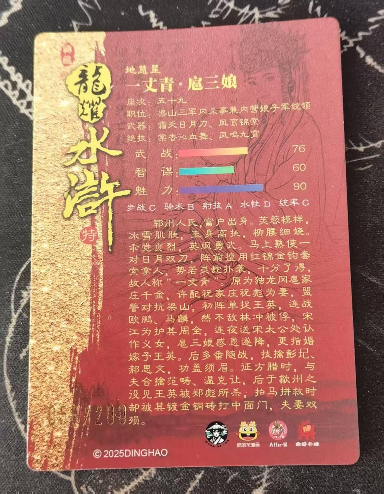 龙虎卡牌-七零场，2026首场，全场包邮！！（无佣金，周六结拍，欢迎送拍） 【编号56】半粗  龙耀水浒特卡 红色嫁衣 扈三娘