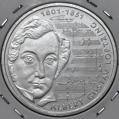 文馨钱币收藏 迎新纳福2026新年第一场（第 287 场）金银老铜币拍卖 - 原光品相2001 年德国阿尔伯特古斯塔夫洛津诞辰 200 周年 10 马克纪念大银币 15.5 克 925 高银，品相可评级